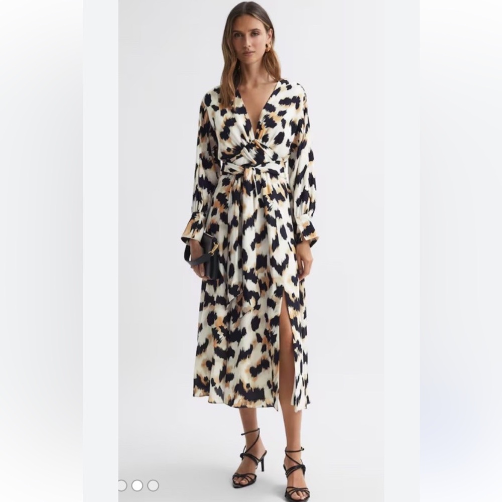 New REISS Marie animal print midi dress